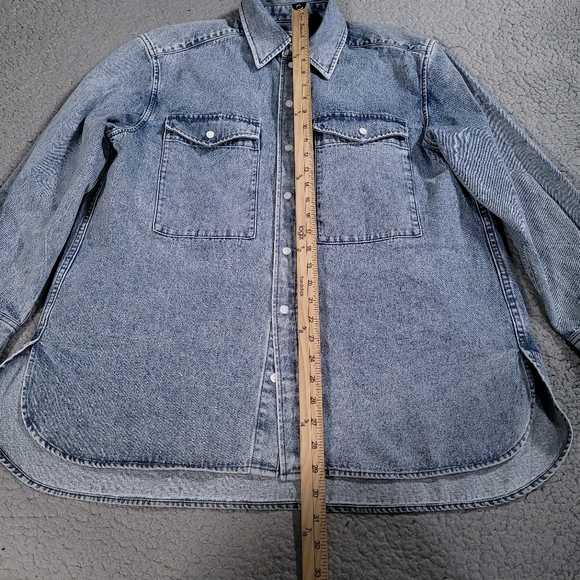 Chic Joc Shirt Mens 40 Blue Heavyweight Denim Cotton Long Sleeve Designer Button - Picture 5 of 9